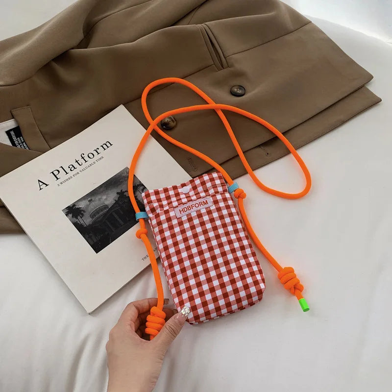 Trendy Small Checkered Mobile Phone Crossbody Bag | Fashionable Mini Shoulder Bag