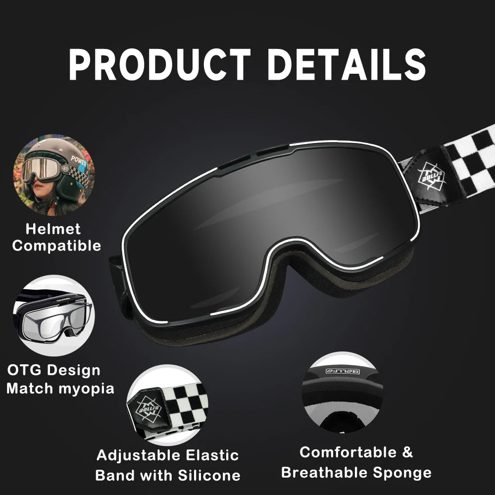 BOLLFO Photochromic Motorcycle Goggles Motorbike Eyewear OTG UV Protection Auto-tinting ATV Glasses Windproof Dirt Bike Goggles