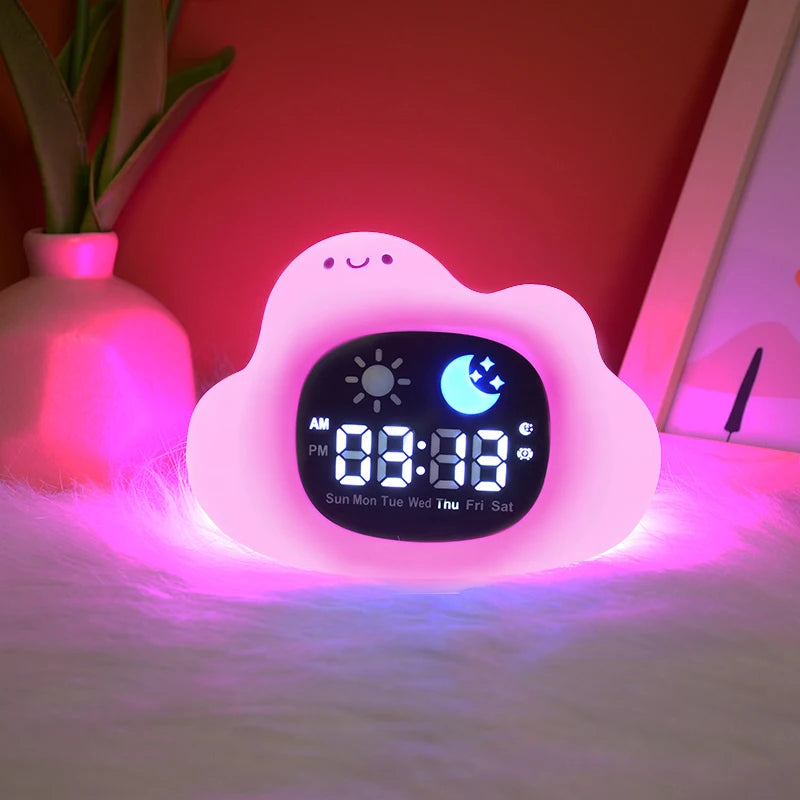 LED Night Light Alarm Clock for Kids | Musical Cat Design