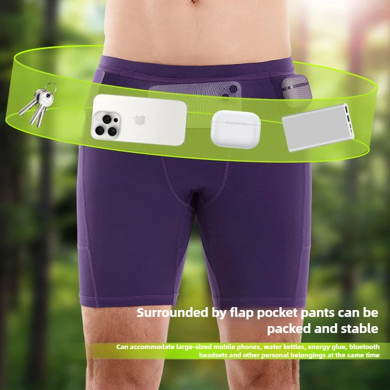 Quarter Length Compression Running Shorts with Multi-Pockets