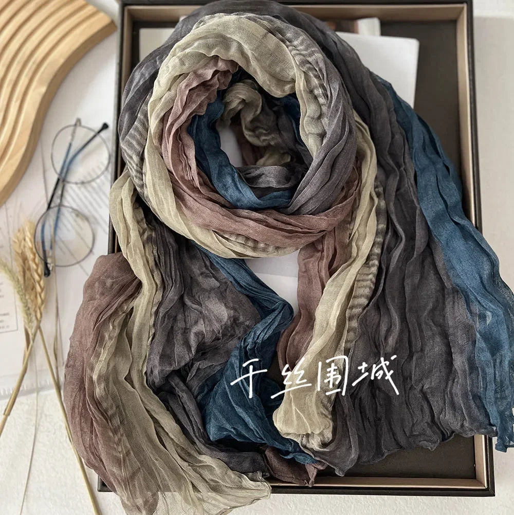 Elegant Women's Long Cotton Hemp Gradient Scarf for Winter Fashion