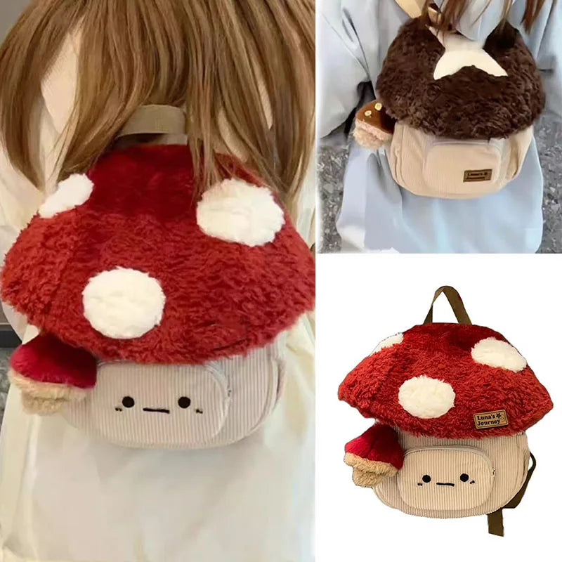 Cute Cartoon Mushroom Backpack | Adorable Plush Doll Bag for Women