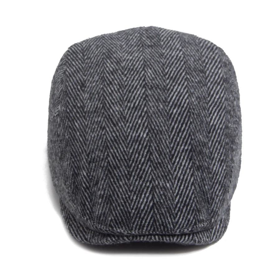 Unisex Vintage Herringbone Beret | Stylish Warm Newsboy Cap