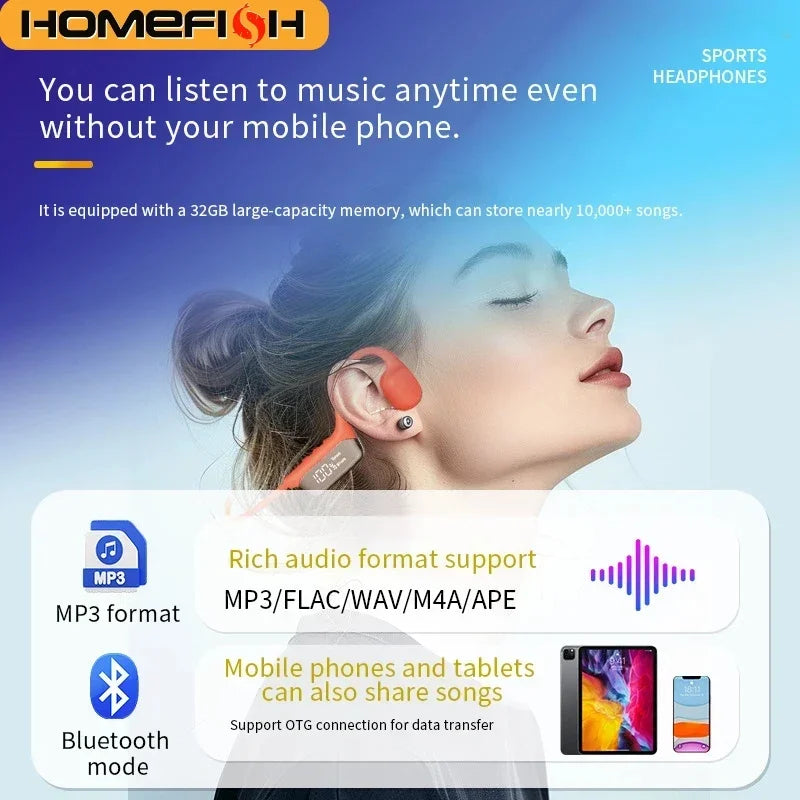 IPX8 Waterproof Bone Conduction Headphones | Open-Ear Bluetooth
