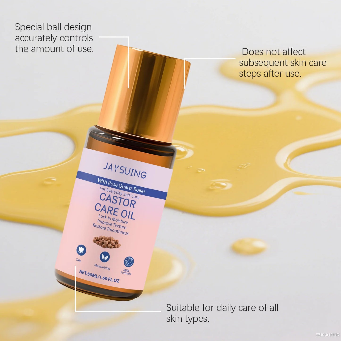 Portable Castor Oil Roll On Moisturizer for Dry Skin Relief
