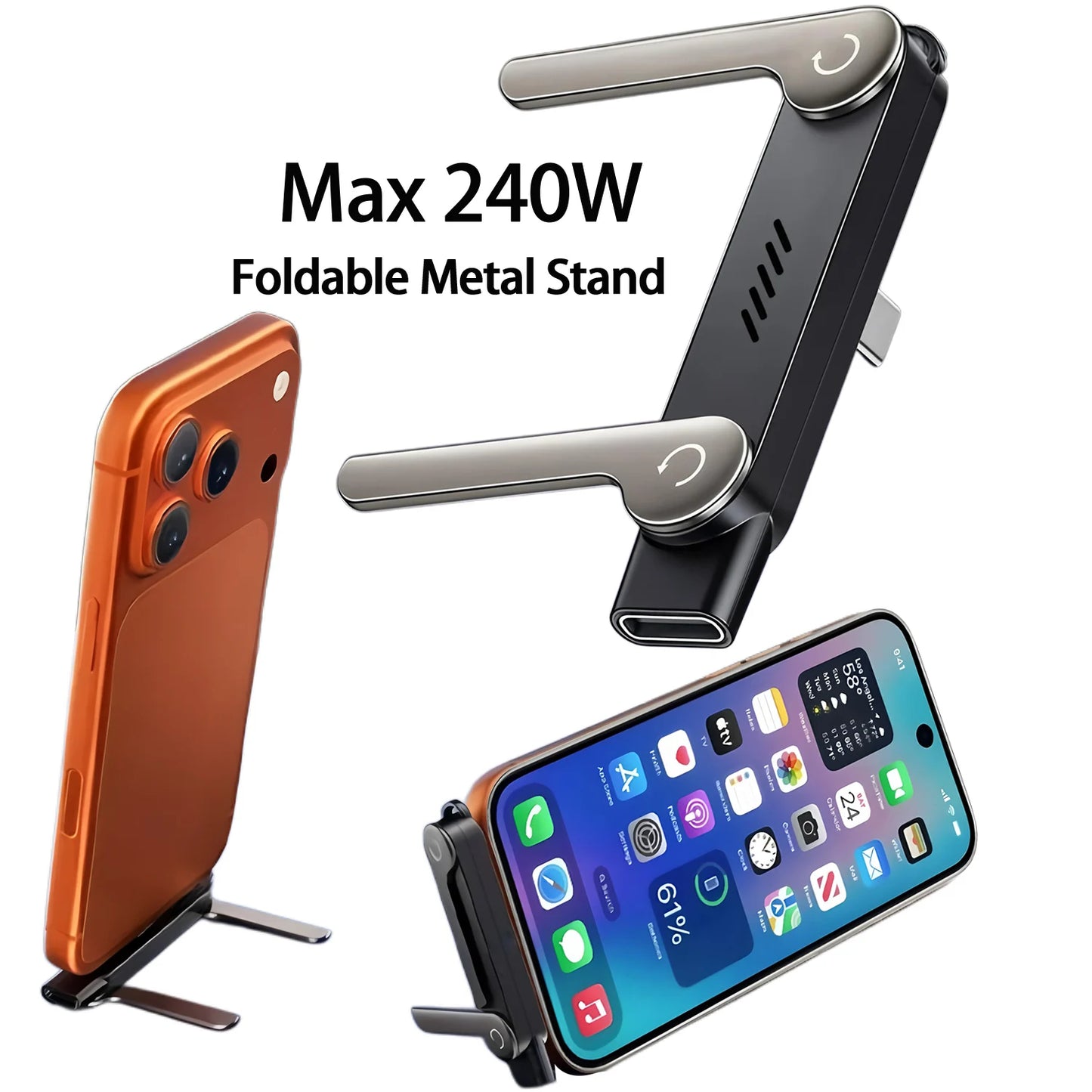 240W USB Type C Flat Charger & Foldable Phone Holder