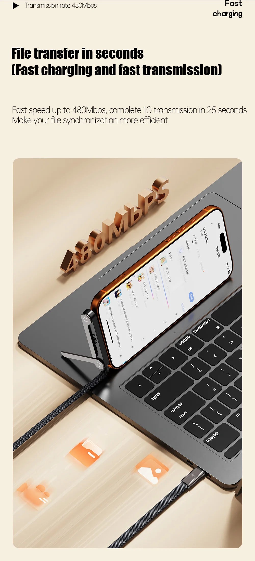 1.5m Foldable Fast Charging Cable & Phone Holder | Ultra-Fast Data