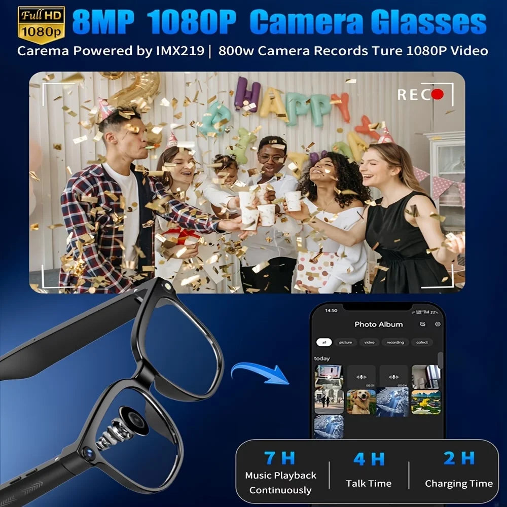 AI Smart Video Glasses with 8MP Camera & 4K HD Recording