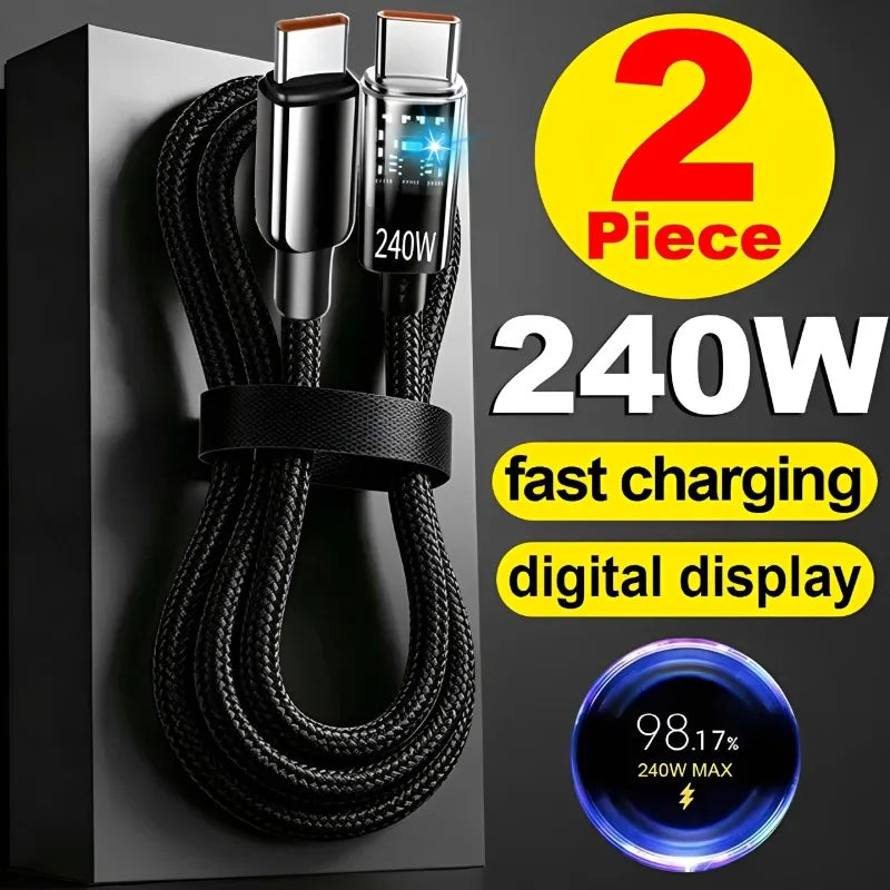 240W Nylon USB C PD Super Fast Charging Cable with LED Display