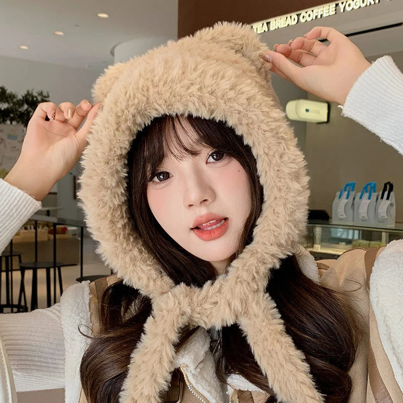 Women's Cute Bear Ears Plush Winter Hat | Stylish and Warm Beanie
