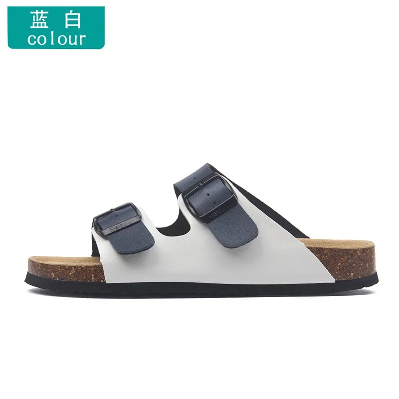 Men's Buckle Flat Bottom Cork Slippers | Comfortable Summer Sandals
