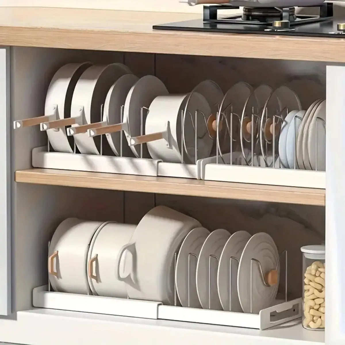 Expandable Kitchen Pot Pan Organizer | Adjustable Lid Storage