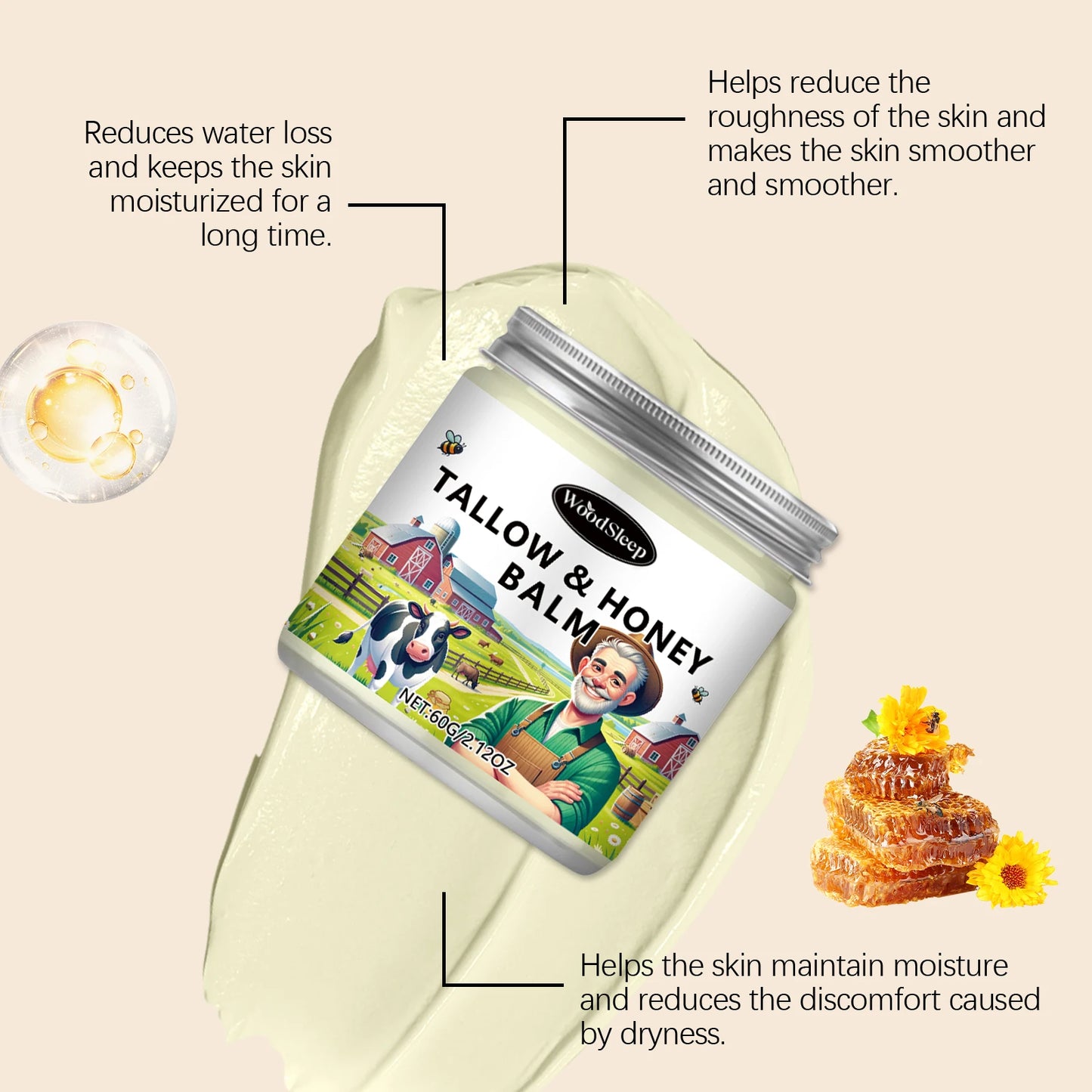 Deep Moisturizing Tallow Honey Balm | Repairing Face and Body Cream
