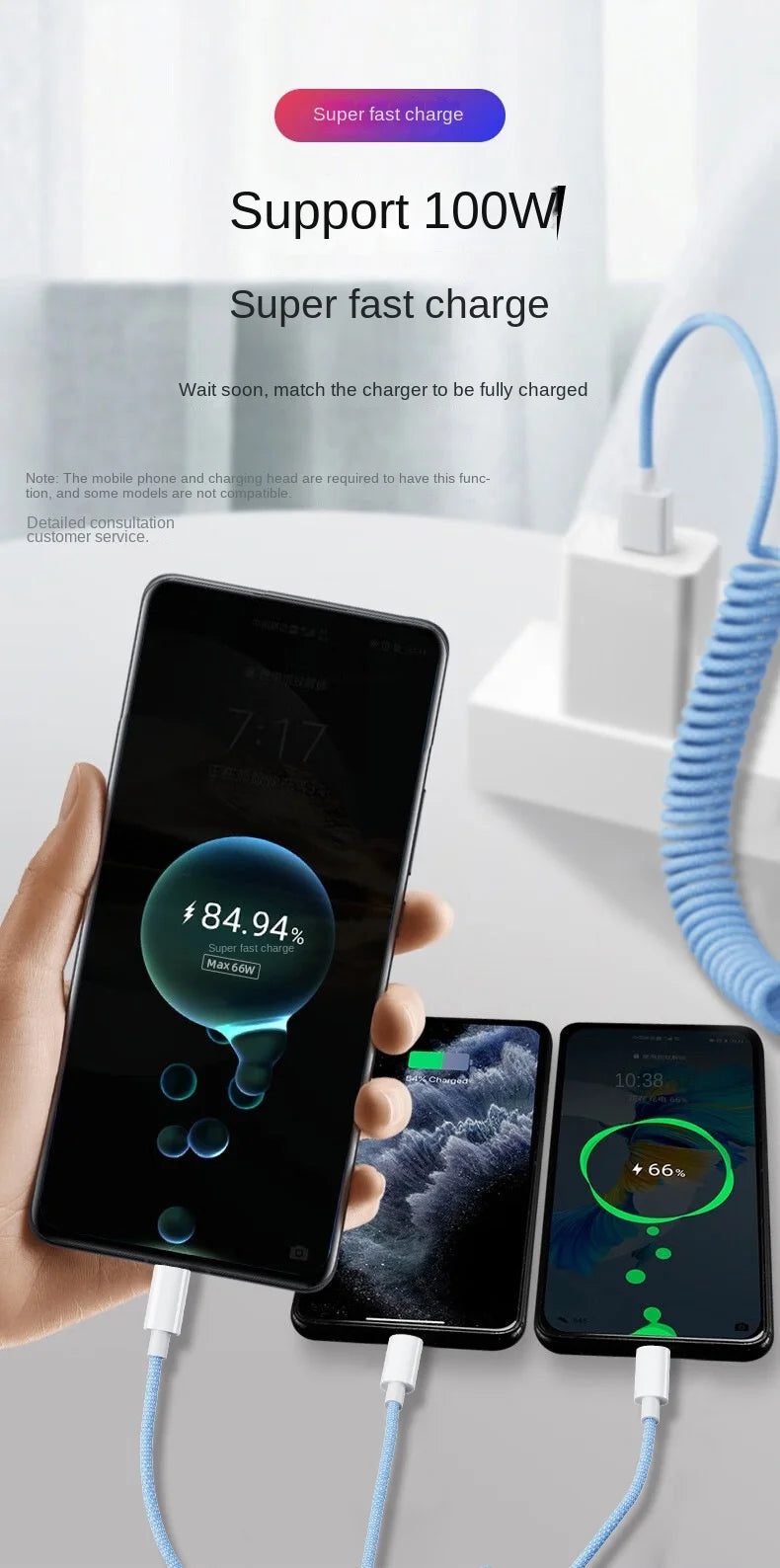 100W 3 In 1 Fast Charging Cable | Universal USB C Charger Cord