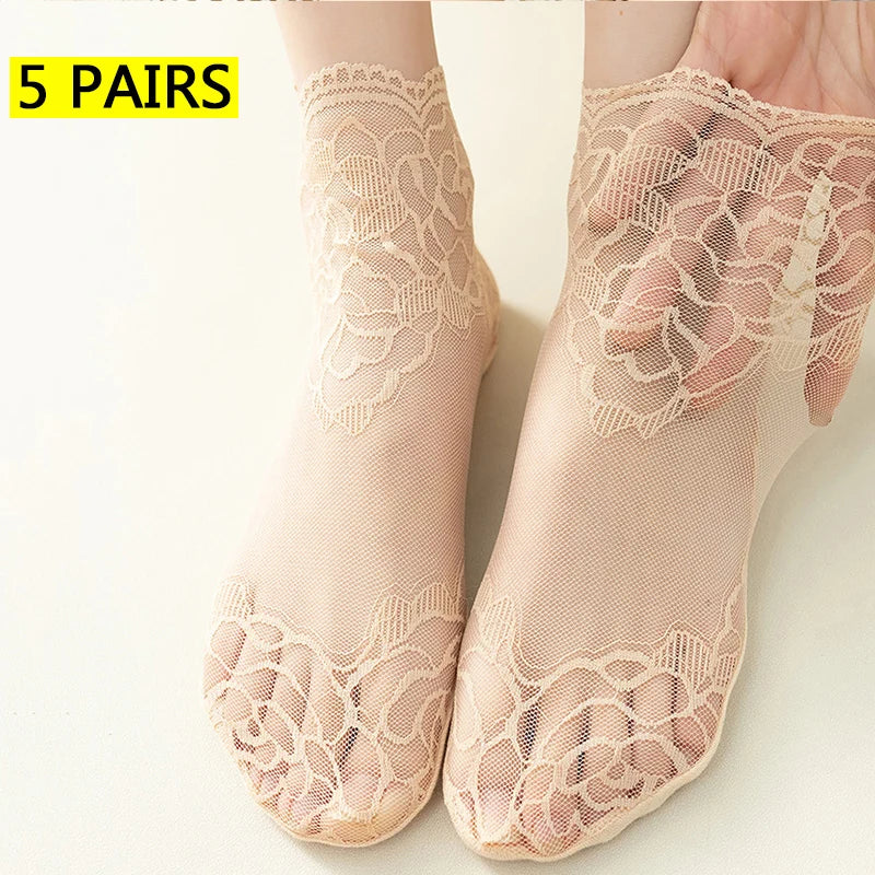 Invisible Lace Socks for Women | Non-Slip Thin Boat Socks
