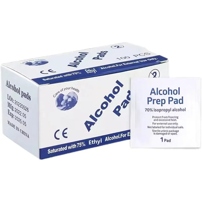 100pcs Portable Alcohol Prep Pads Disinfectant Swabs Wipes Cleaner 70% Alcohol Content Suitable for Mobile Phone Cleaning