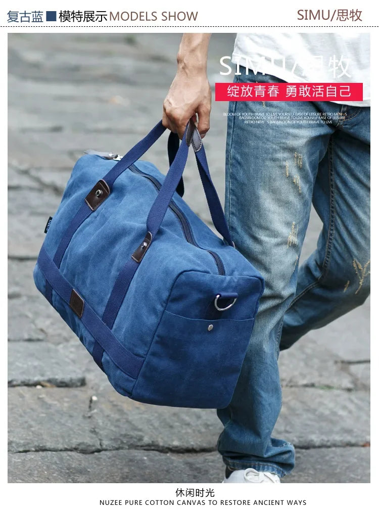 Large Capacity Casual Men's Canvas Travel Handbag | Lightweight Shoulder Bag
