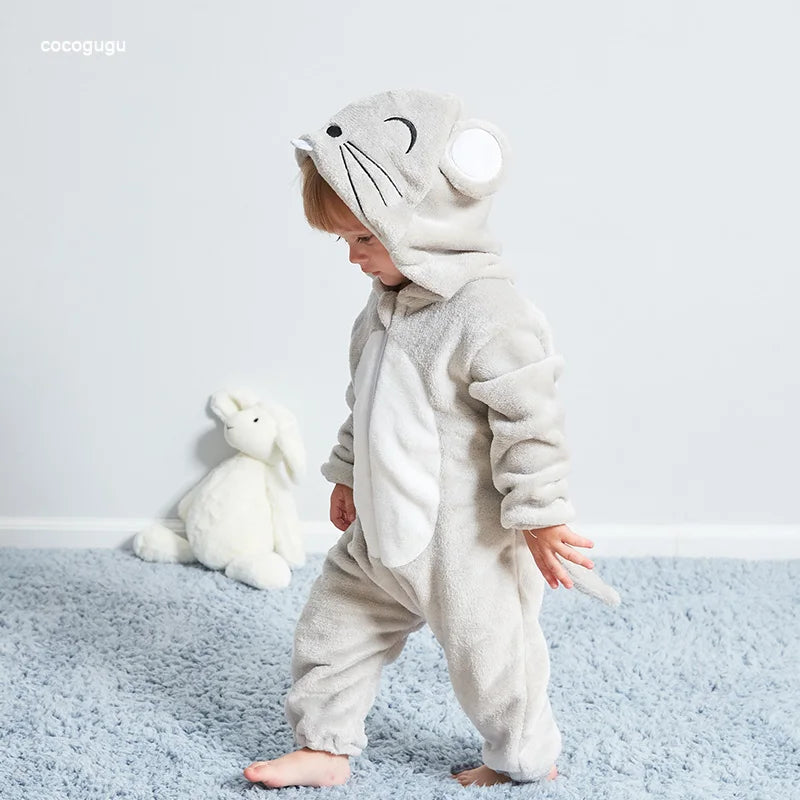 Cute Warm Gray Mouse Romper for Babies | Cozy Winter Pajamas