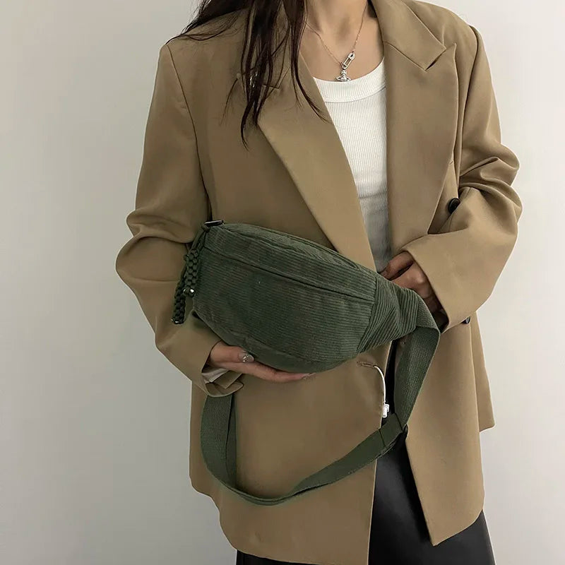 Casual Corduroy Belt Bags for Women | Stylish Fanny Pack