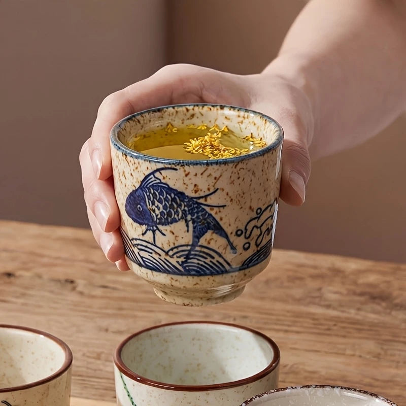 Vintage Japanese-style Ceramic Tea Cups | Stylish 4pc Set