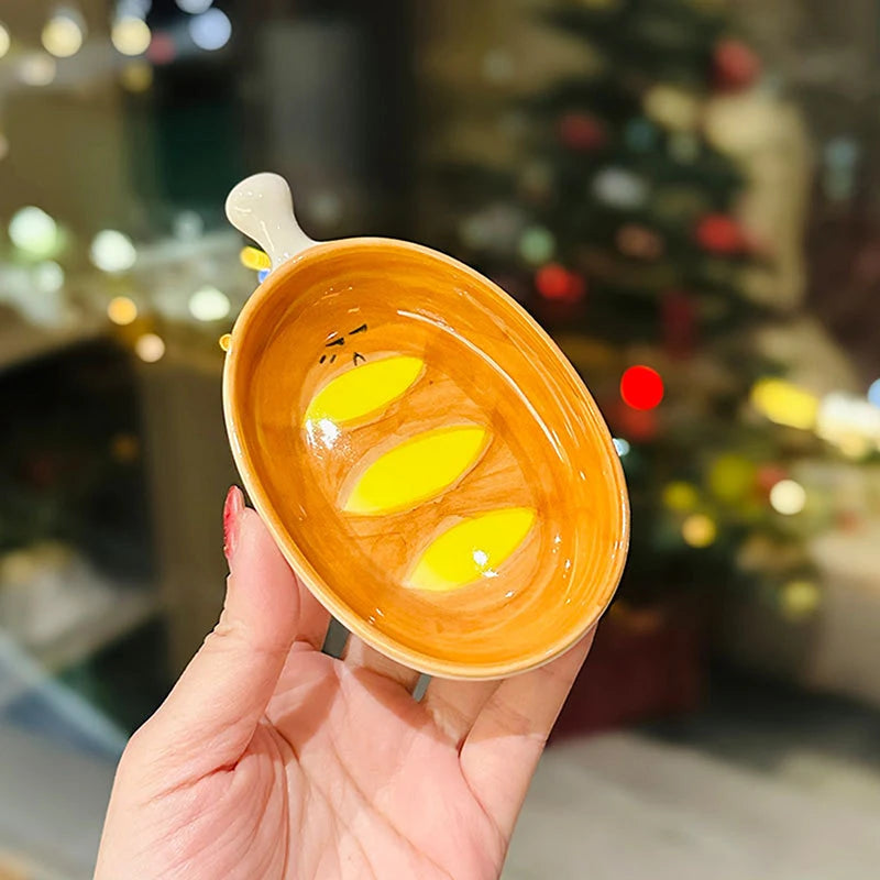 Cute Croissant Pattern Ceramic Plate | Creative Dipping Dish