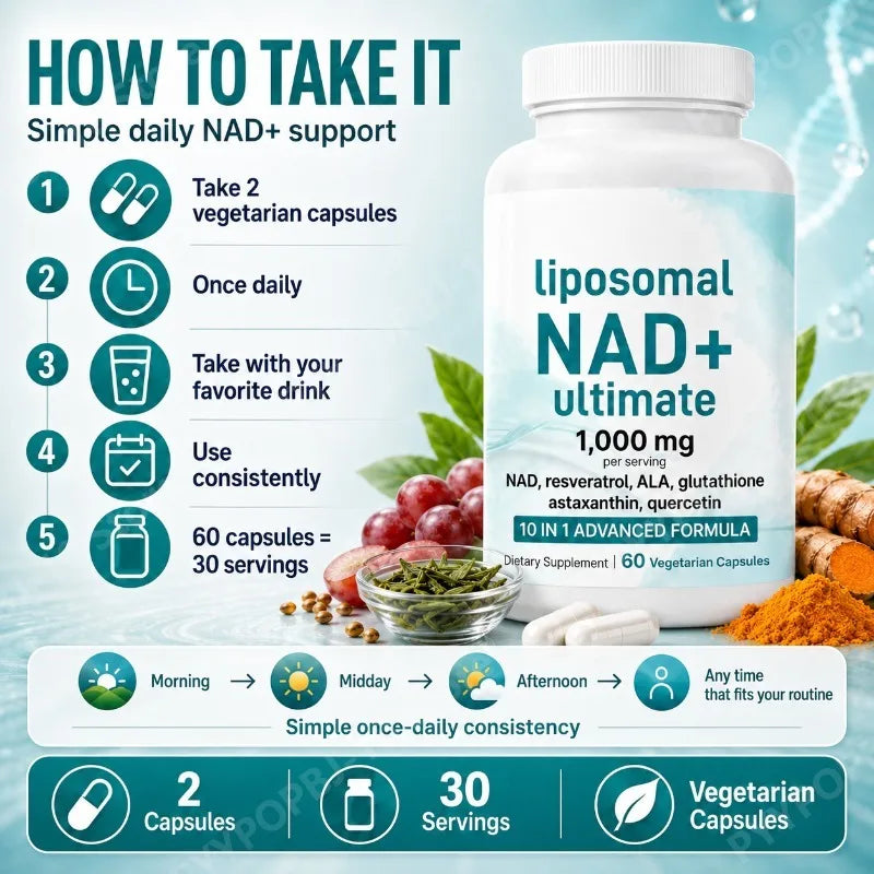 Liposomal NAD+ 1000mg 10 in 1 Formula | Daily Vitality Capsules