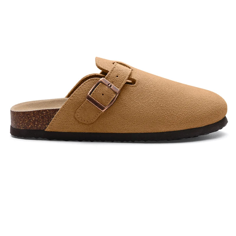 Women's Adjustable Buckle Cork Clogs | Comfortable Suede Slippers