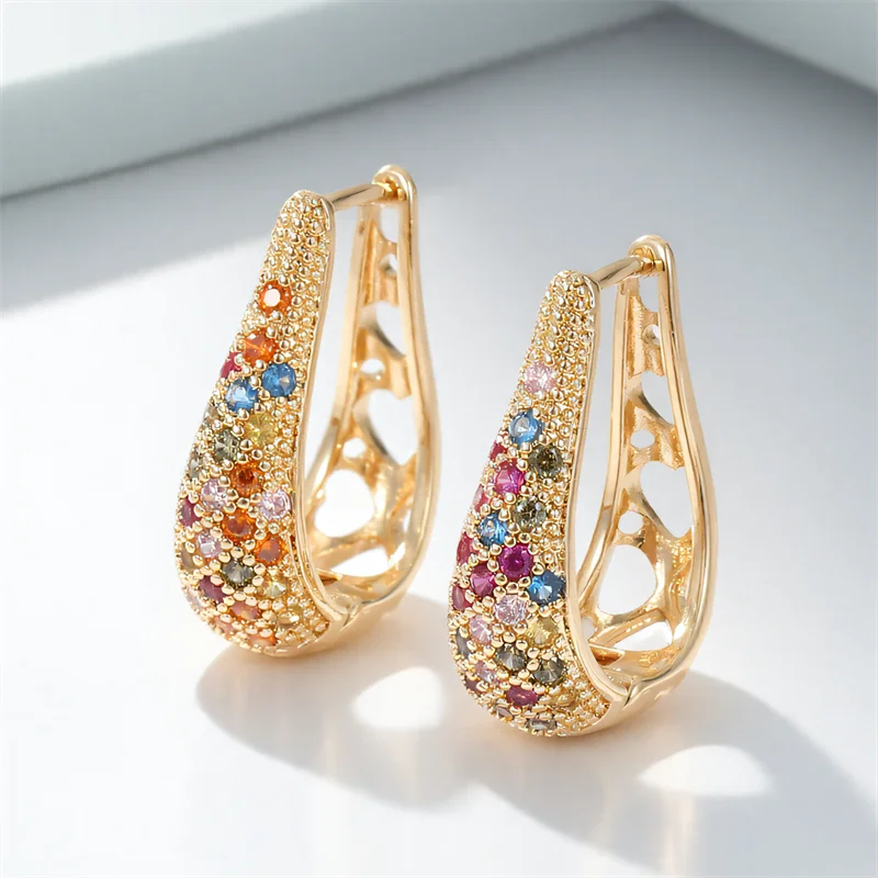 Elegant Green Crystal Hoop Earrings | Vintage Gold Color Jewelry