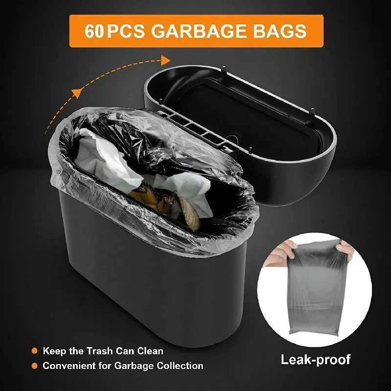 Compact Leak-Proof Car Trash Can with Lid | 60 Garbage Bags Included