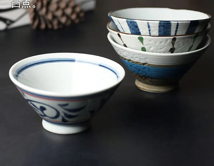 Hand-Painted Rice Bowl Set | Japanese-Style Ceramic Tableware