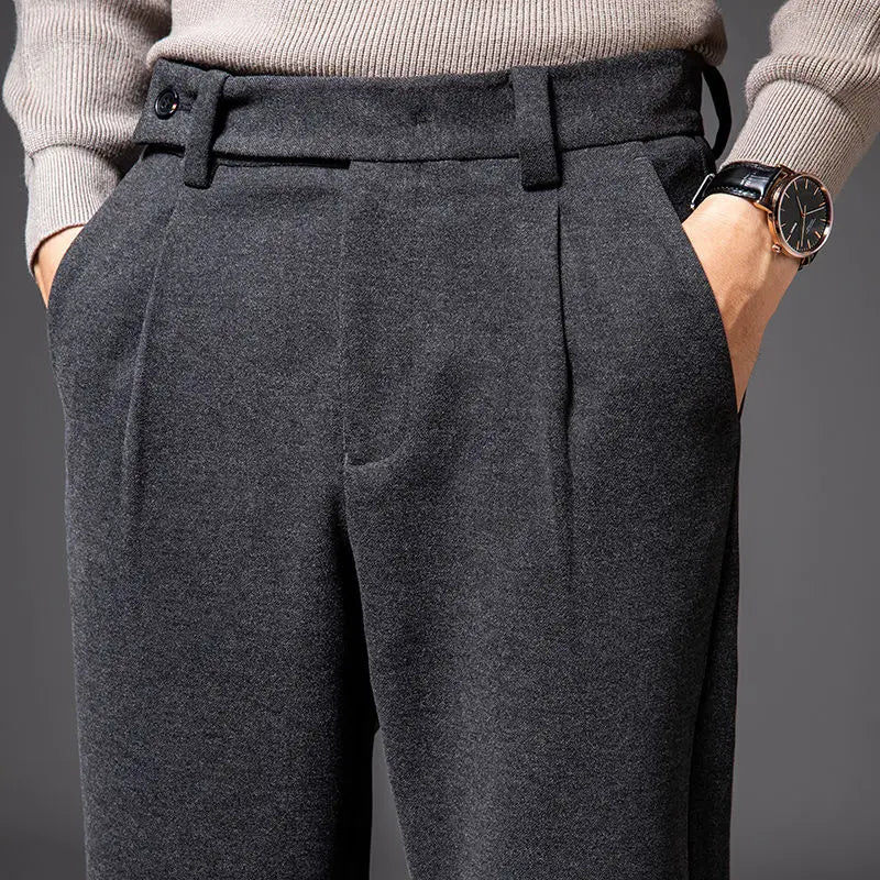 High-Quality Brown Woolen Straight Casual Pants for Men