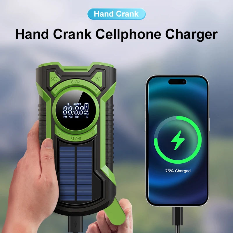 Portable Solar Emergency Weather Radio | Hand Crank & Bluetooth