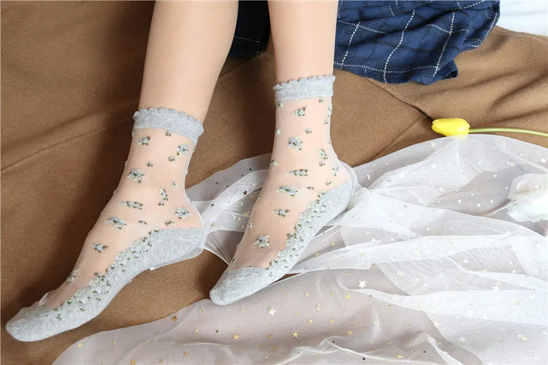 Women's Vintage Retro Flower Embroidery Long Socks | Summer Fashion