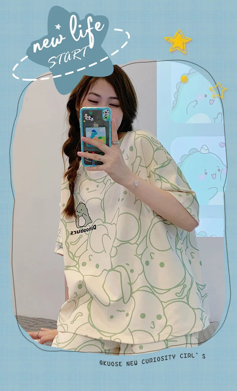 Plus Size Short Sleeve Pajamas for Women | Cute Cartoon Bear Design