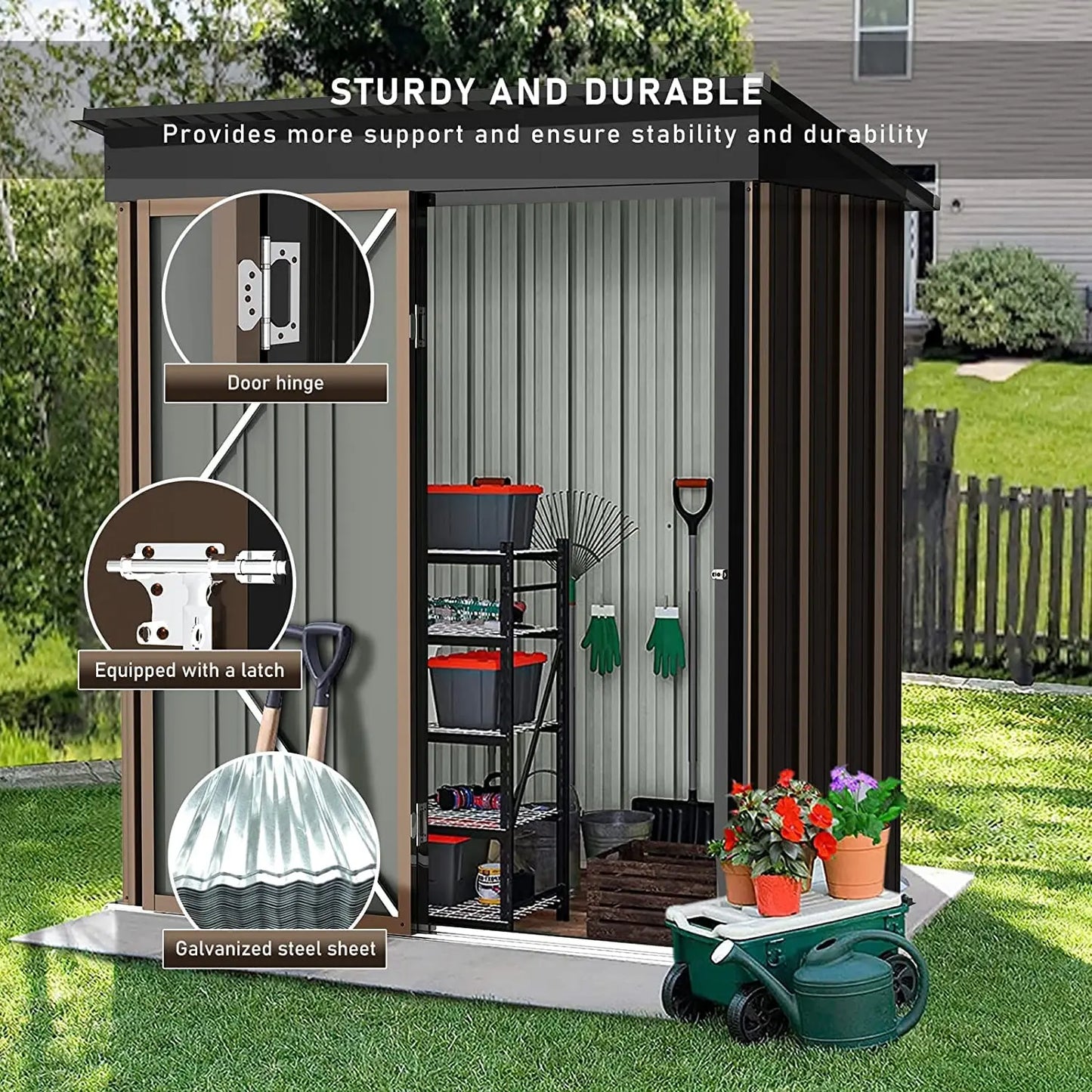 5x3 FT Outdoor Storage Shed with Lockable Door & Waterproof Design