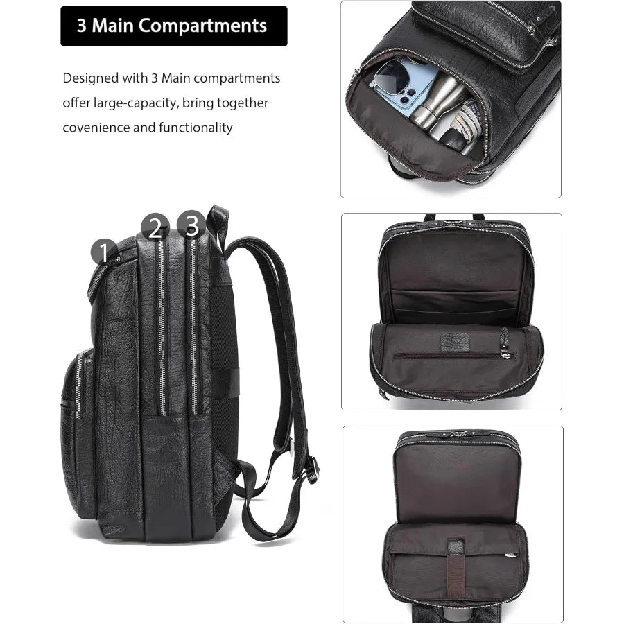 Men's Full Grain Leather Backpack | Durable Travel & Laptop Bag