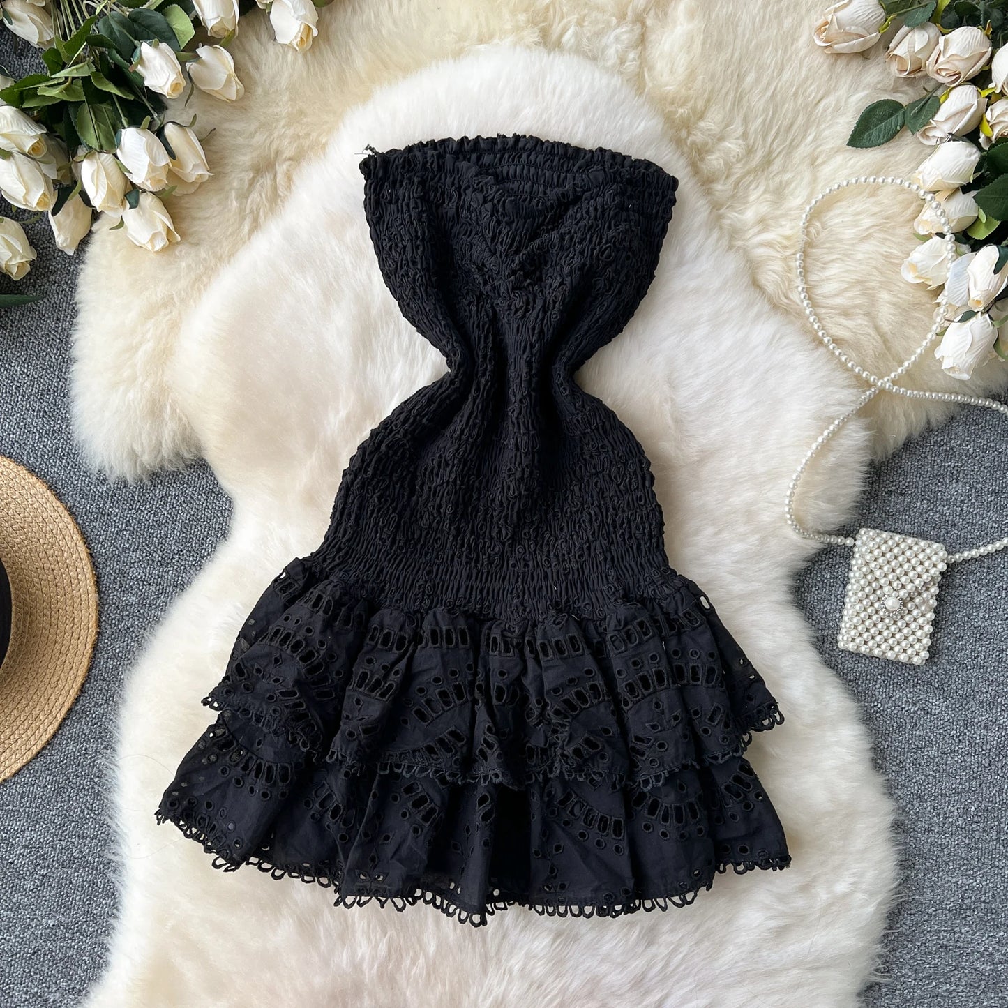 Chic Vintage Sleeveless Pleated Tube Dress for Summer Parties