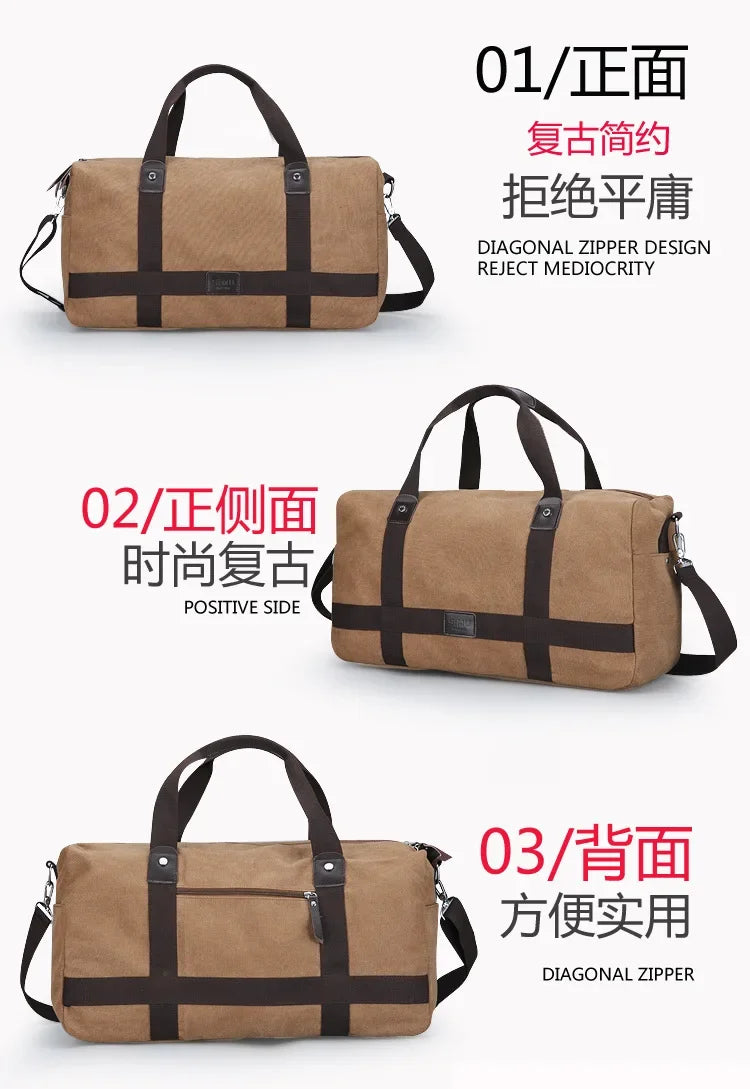 Large Capacity Casual Men's Canvas Travel Handbag | Lightweight Shoulder Bag