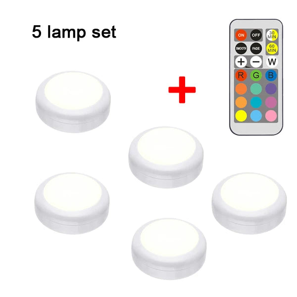 Multicolor LED Cabinet Light with Remote Control | Dimmable Puck Lamp