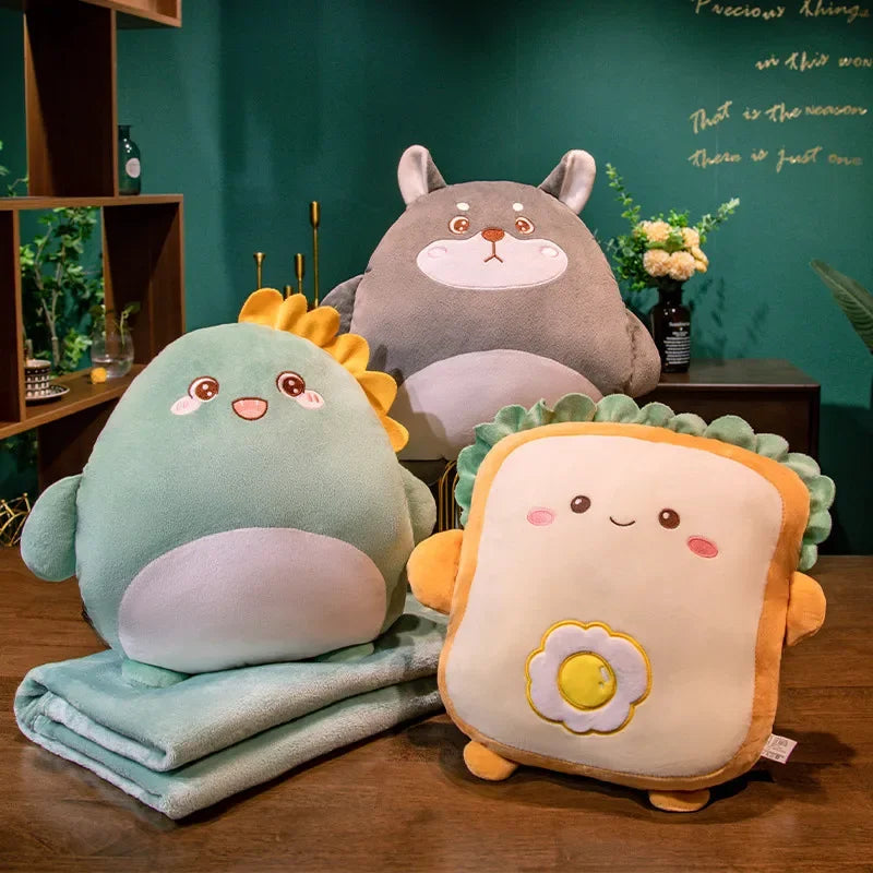 2-in-1 Plush Pillow Flange Plush Blanket Cartoon Warm Hand Doll Office Nap Leg Cover Soft Comfortable Storage Design Cushion