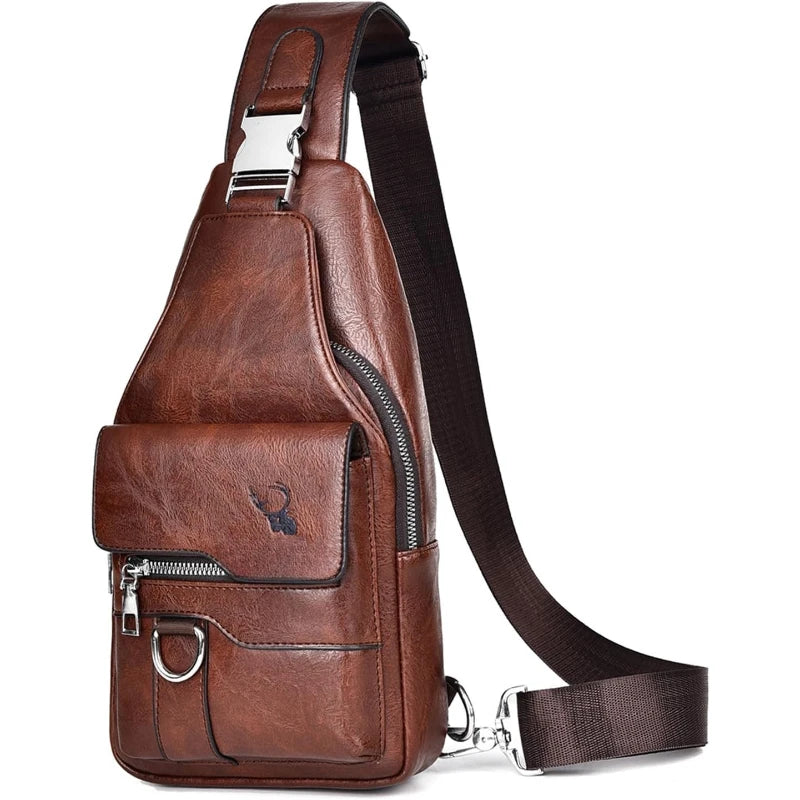 Men's PU Leather Sling Bag - Stylish Crossbody Chest Backpack