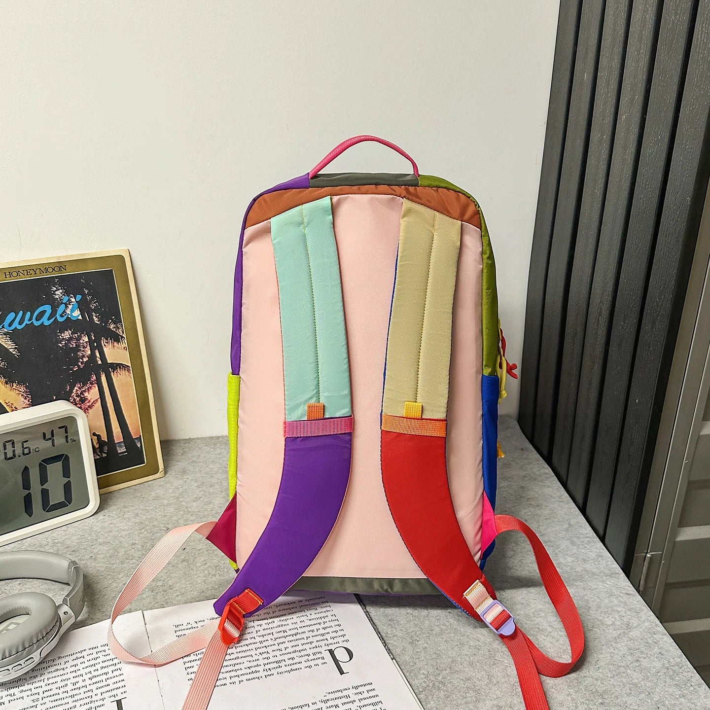 Dopamine Sporty Unisex Backpack Colorblock Logo Large Capacity Multi Function Adjustable Strap Backpack for Commute Sports