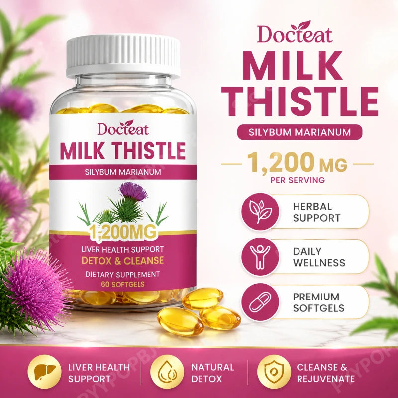 Docteat Milk Thistle Dandelion Softgels 1200mg 60 CT Supports Daily Wellness Natural Liver Metabolic Support Non-GMO