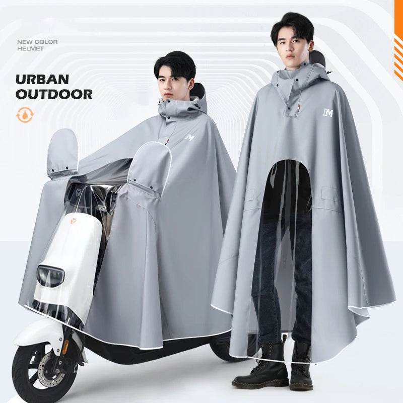 Men's Full-Length Rain Poncho for Motorcycle & Scooter Riders