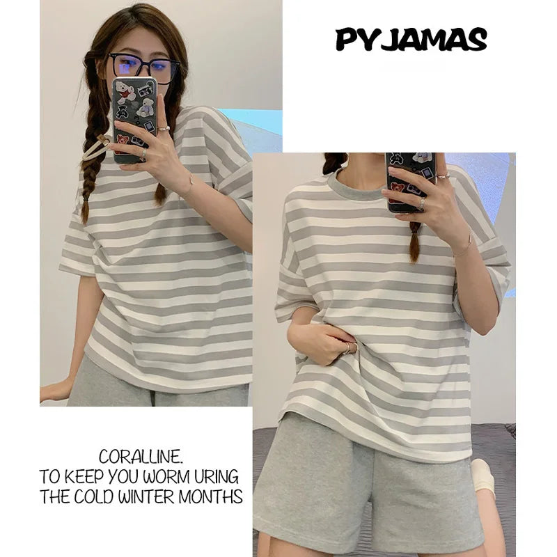 Plus Size Short Sleeve Pajamas for Women | Cute Cartoon Bear Design