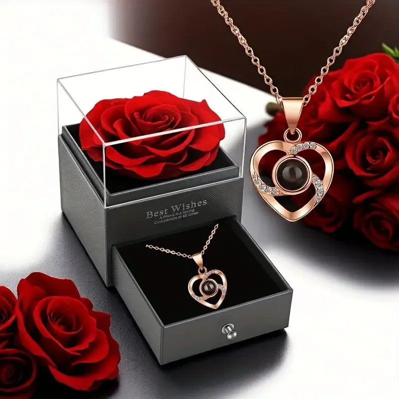 Eternal Red Rose Gift Box with Heart Necklace | Perfect Gift