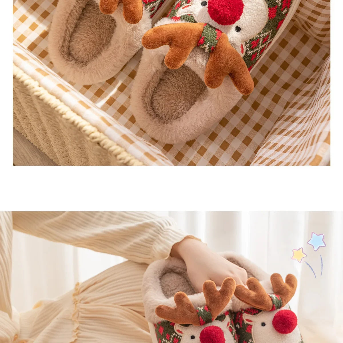Cozy Winter Cartoon Deer Plush Slippers | Warm Indoor House Shoes