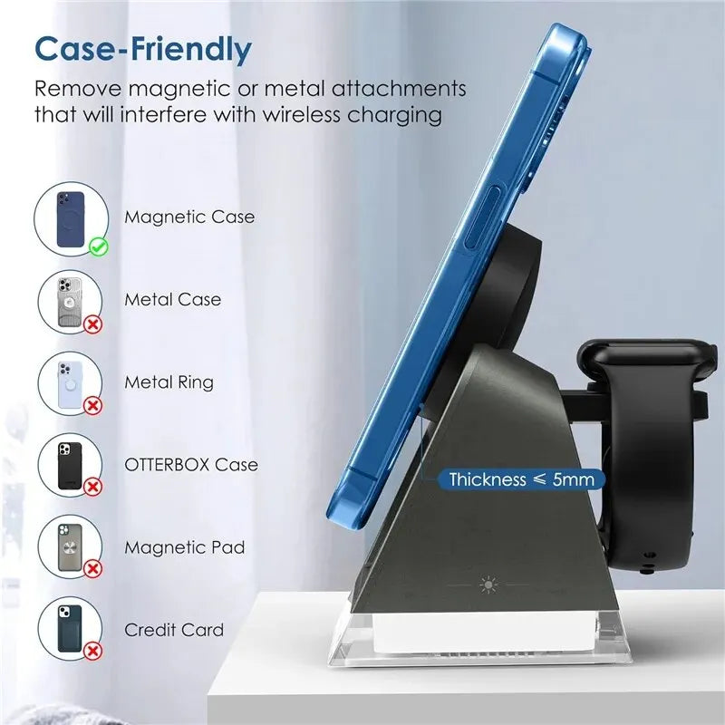 3 In 1 Magnetic Wireless Charger Stand with LED Light