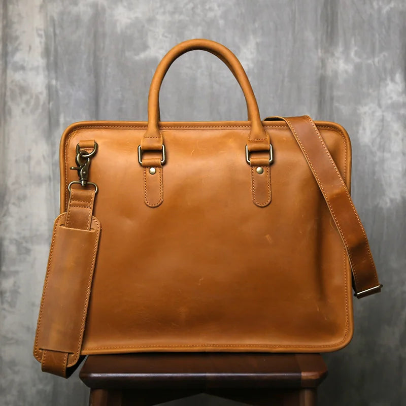 Handmade Genuine Leather Briefcase | Retro Large Capacity Laptop Bag