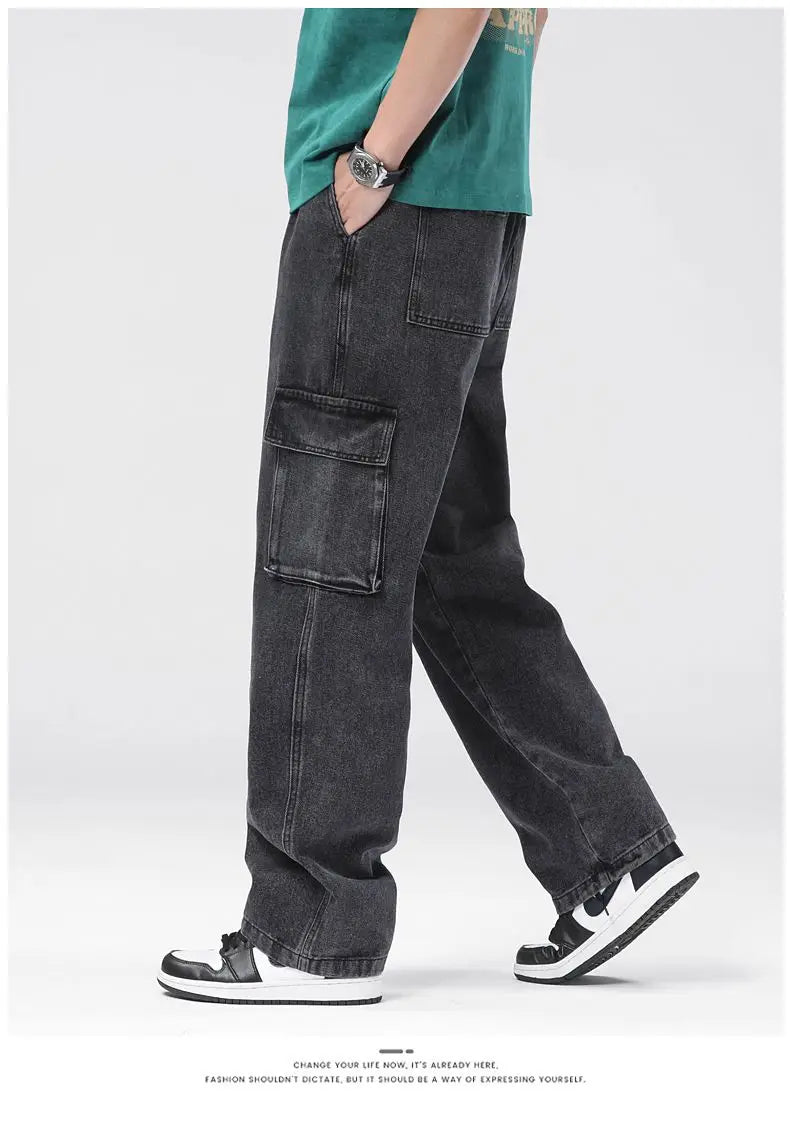 Men's Baggy Cargo Jeans with Elastic Waist | Casual Vintage Style